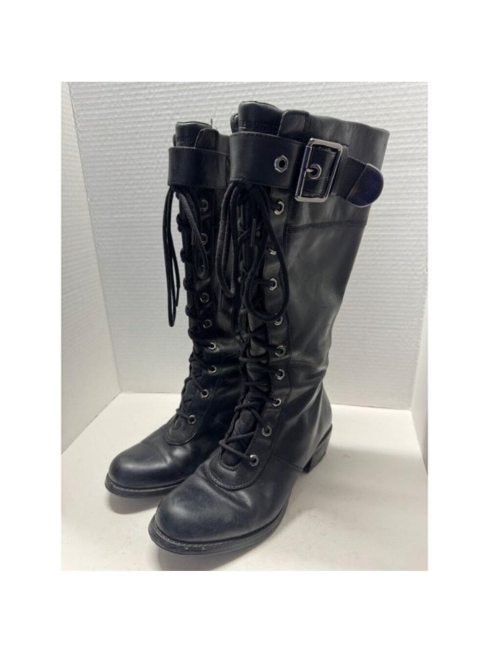 Red Wing 4342 Women Black Leather Tall Lace Up Combat Boots Side Zip Size 7M